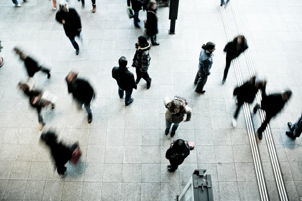 Birds eye view of a crowd of people on street