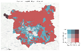Number of households in the higher and lower socioeconomics bands per output area in Leeds