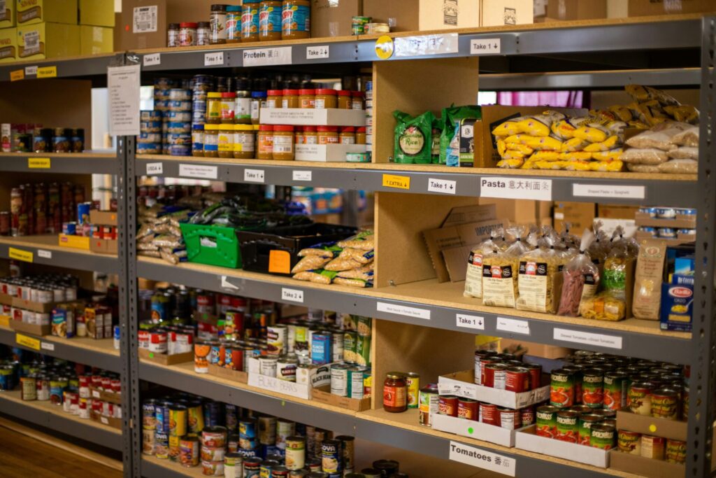 Photo of shelving at Community Food Initiative